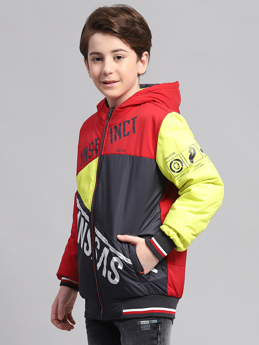 Boys Multicolor Solid Hooded Full Sleeve Reversible Jacket