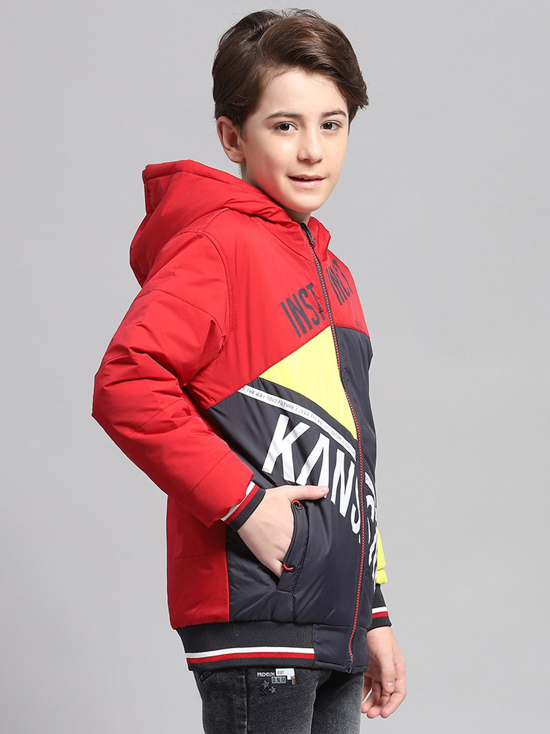 Boys Multicolor Solid Hooded Full Sleeve Reversible Jacket