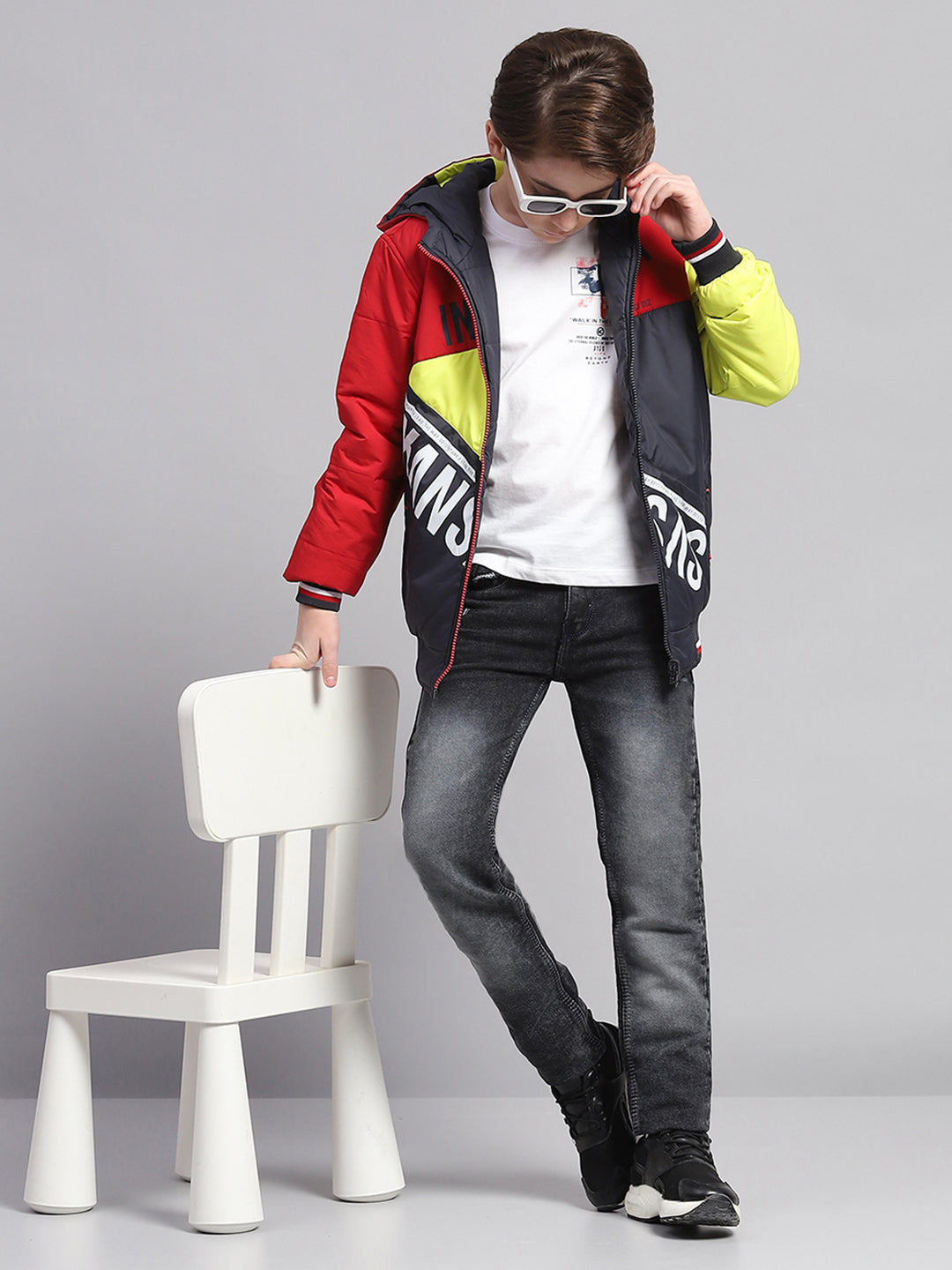 Boys Multicolor Solid Hooded Full Sleeve Reversible Jacket