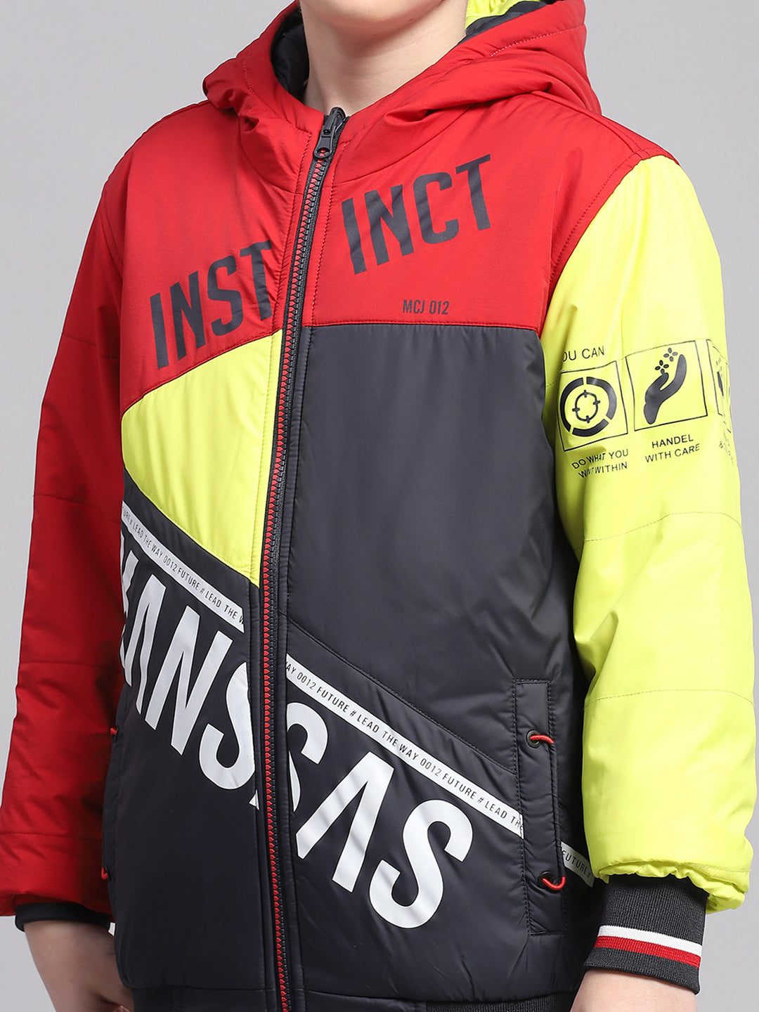Boys Multicolor Solid Hooded Full Sleeve Reversible Jacket