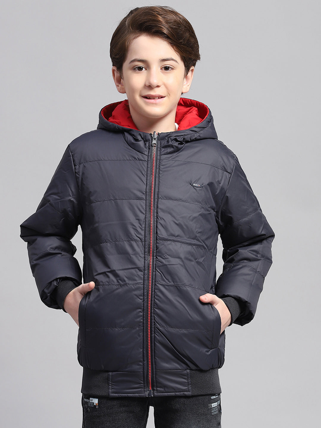 Boys Multicolor Solid Hooded Full Sleeve Reversible Jacket