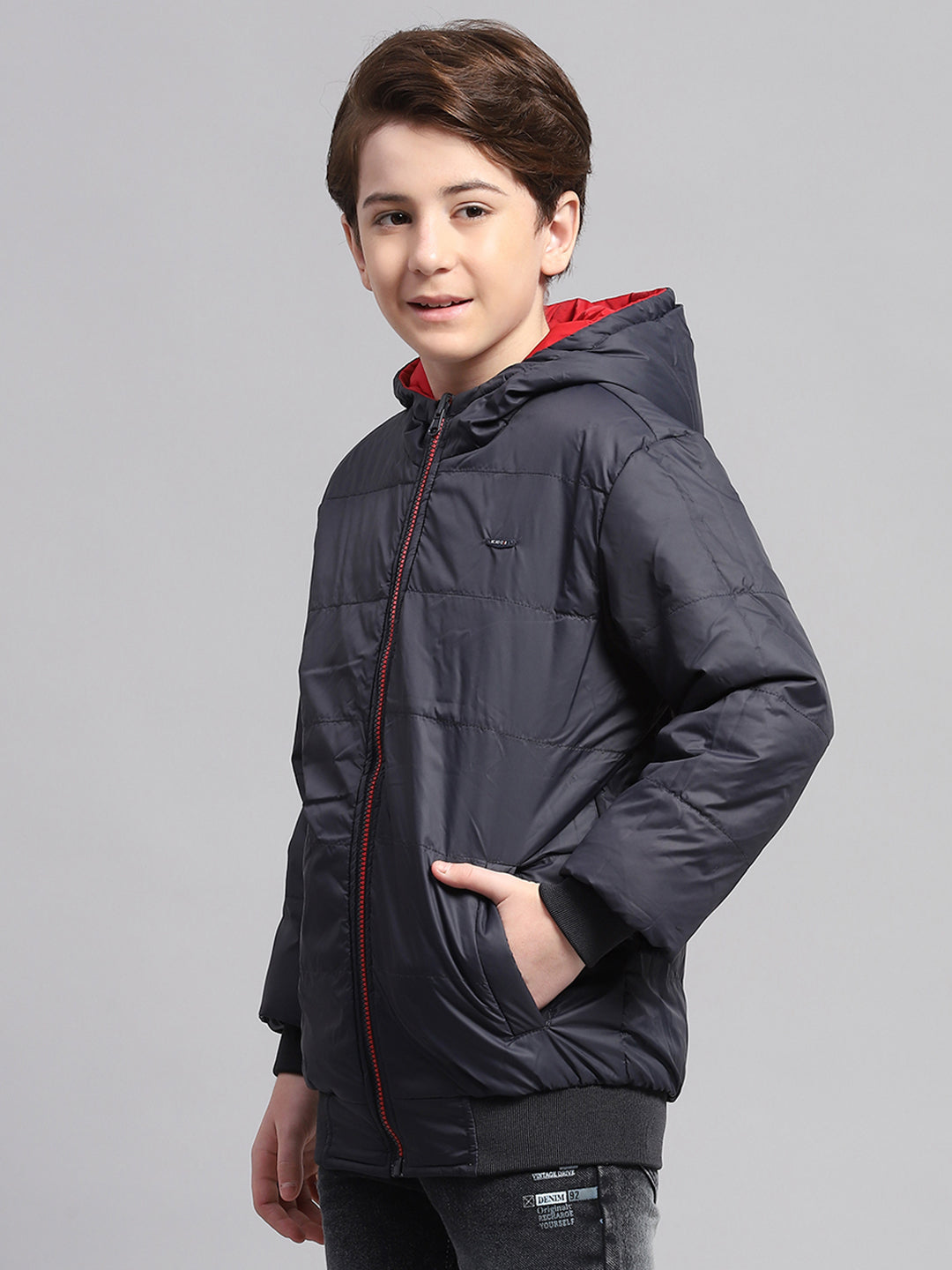 Boys Multicolor Solid Hooded Full Sleeve Reversible Jacket