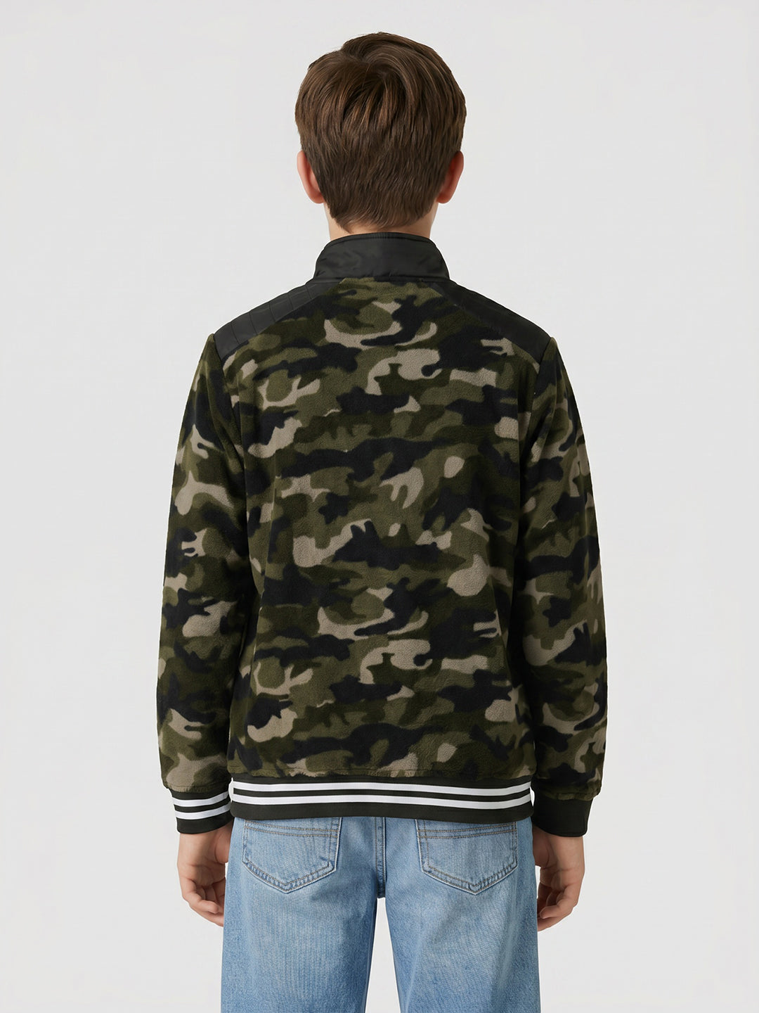 Boys Olive Camouflage Turtle Neck Full Sleeve Sweatshirt
