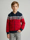 Boys Red & Navy Blue Stripe Hooded Full Sleeve Sweatshirt