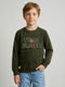 Boys Olive Printed Round Neck Full Sleeve Sweatshirt