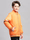 Boys Orange Solid Mock Neck Full Sleeve Jacket