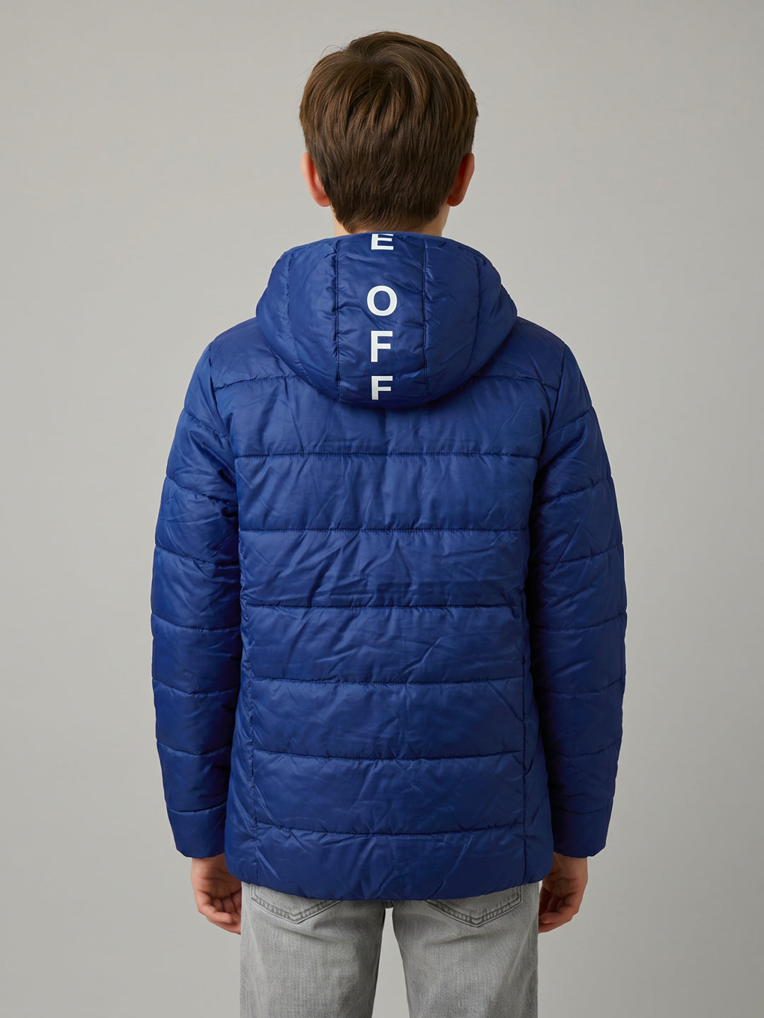 Boys Blue Solid Hooded Full Sleeve Jacket