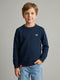 Boys Navy Blue Solid Round Neck Full Sleeve Pullover
