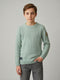 Boys Teal Blue Self Design Round Neck Full Sleeve Pullover