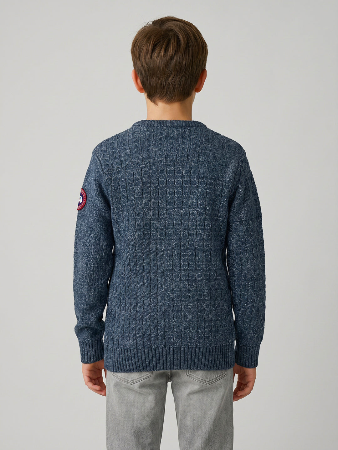 Boys Blue Self Design Round Neck Full Sleeve Pullover