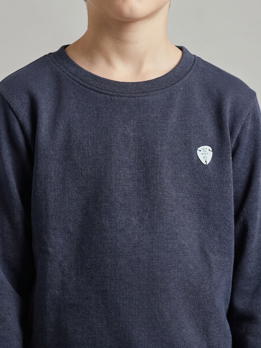Boys Navy Blue Solid Round Neck Full Sleeve Sweatshirt