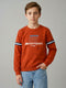 Boys Orange Printed Round Neck Full Sleeve Sweatshirt
