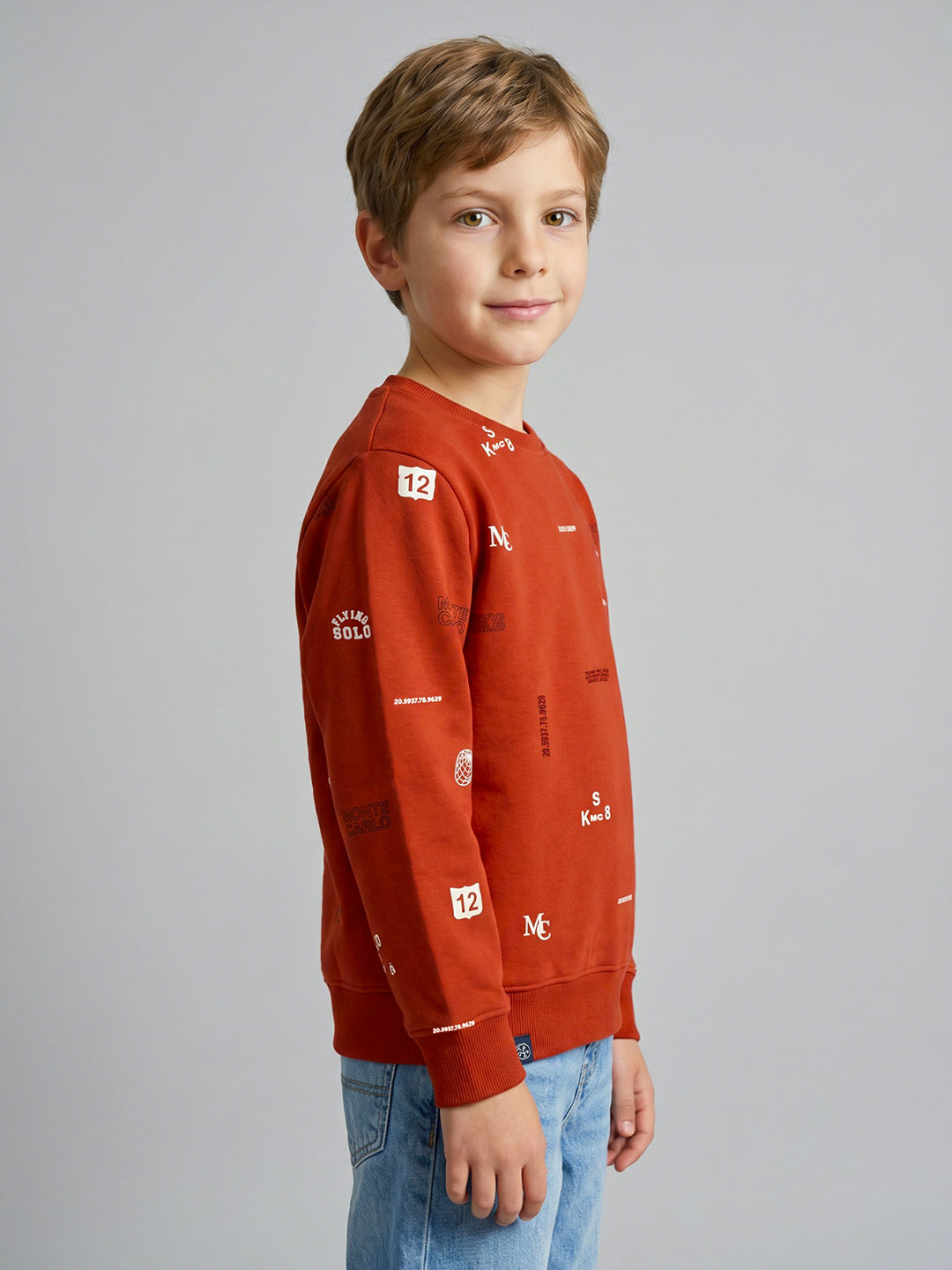 Boys Rust Typography Print Round Neck Full Sleeve Sweatshirt