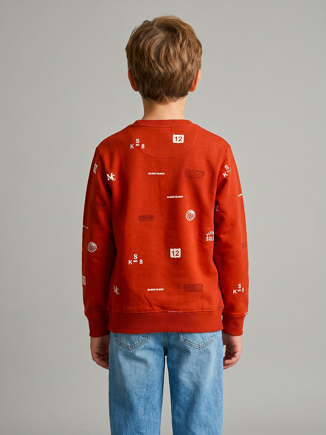 Boys Rust Typography Print Round Neck Full Sleeve Sweatshirt