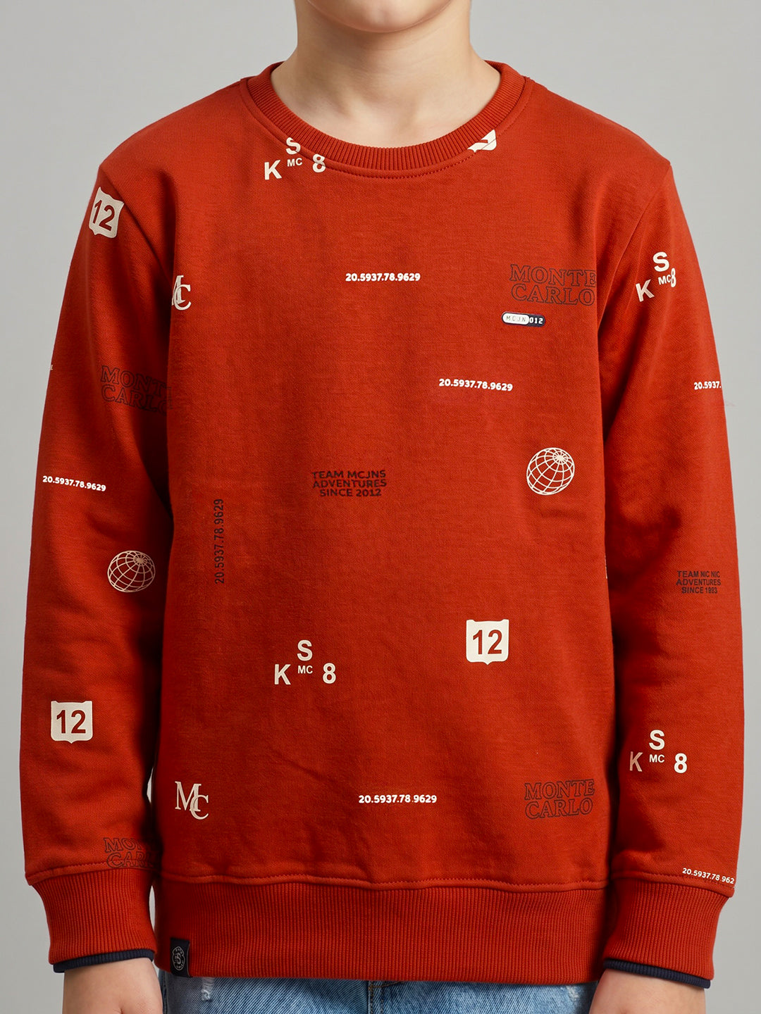 Boys Rust Typography Print Round Neck Full Sleeve Sweatshirt