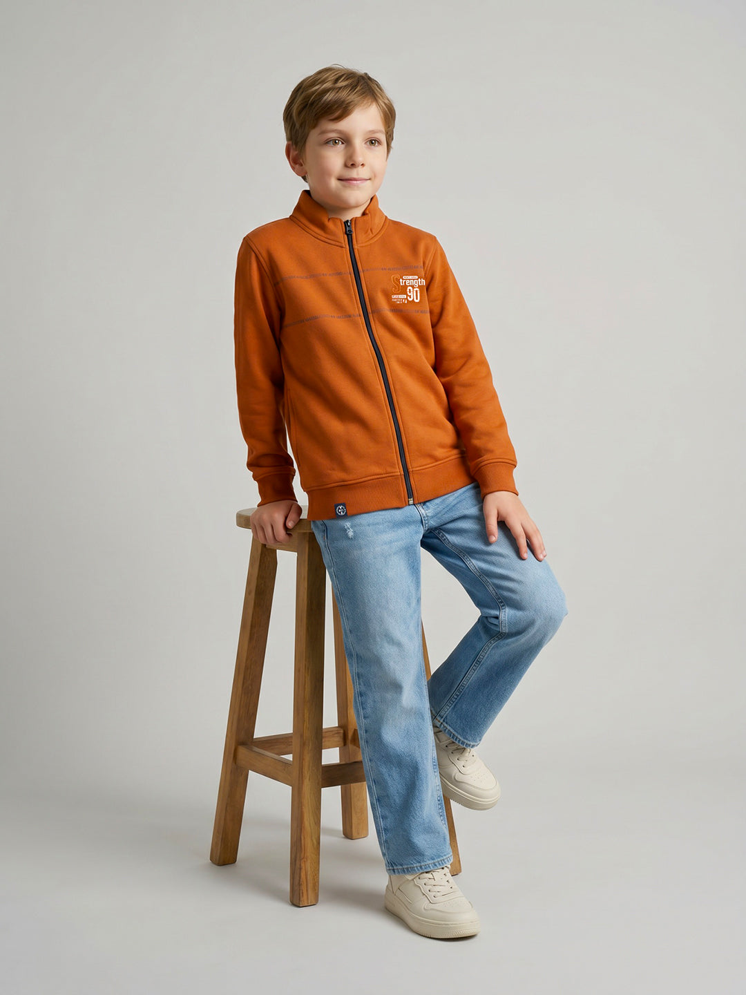 Boys Rust Printed Turtle Neck Full Sleeve Sweatshirt