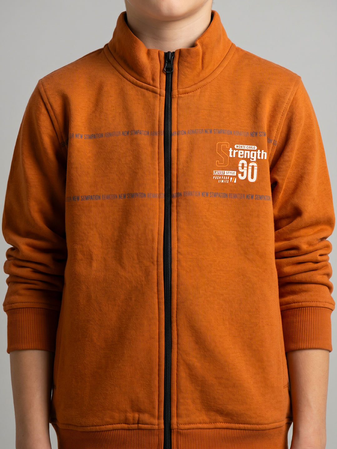 Boys Rust Printed Turtle Neck Full Sleeve Sweatshirt