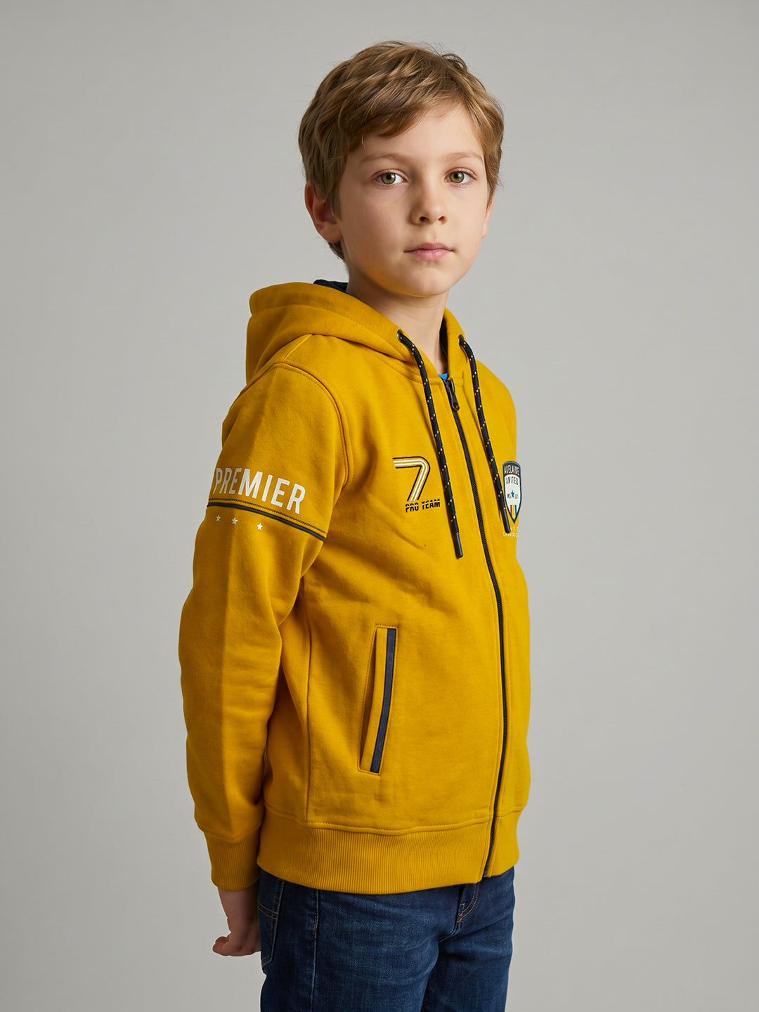 Boys Mustard Printed Collar Full Sleeve Sweatshirt