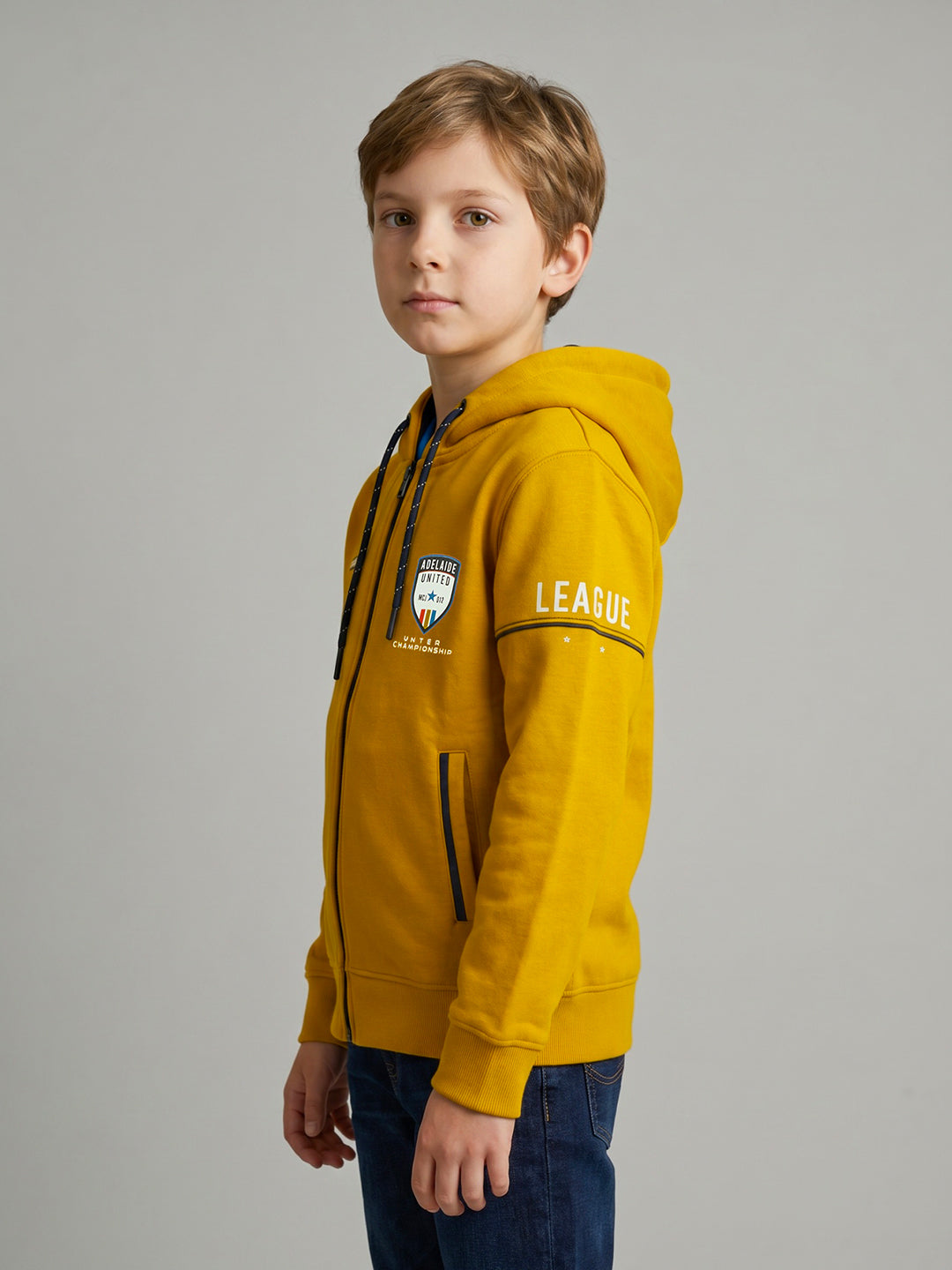 Boys Mustard Printed Collar Full Sleeve Sweatshirt