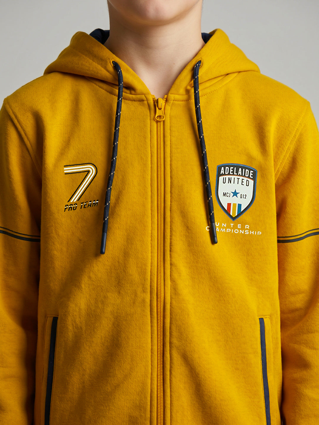 Boys Mustard Printed Collar Full Sleeve Sweatshirt