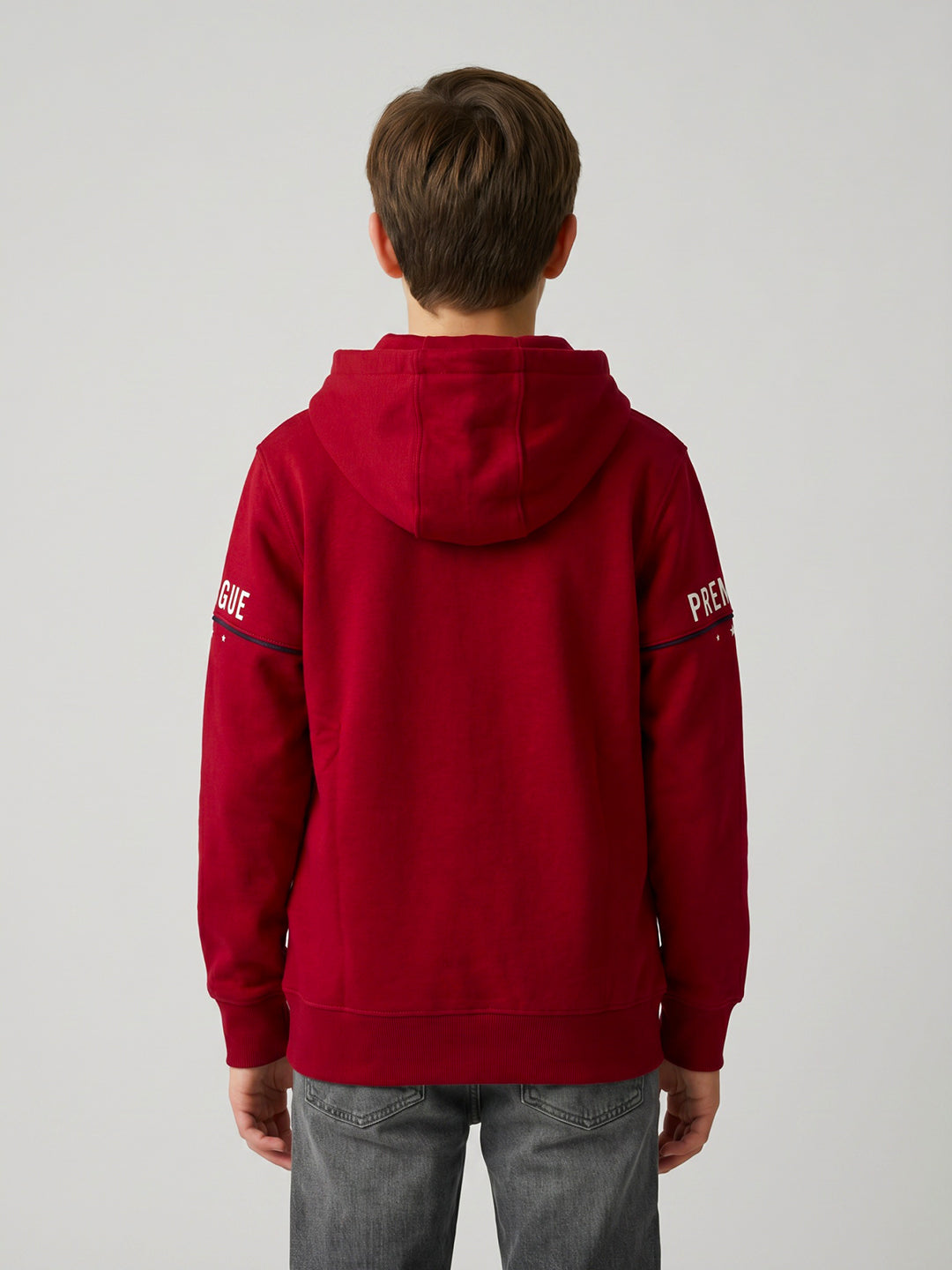Boys Red Printed Collar Full Sleeve Sweatshirt