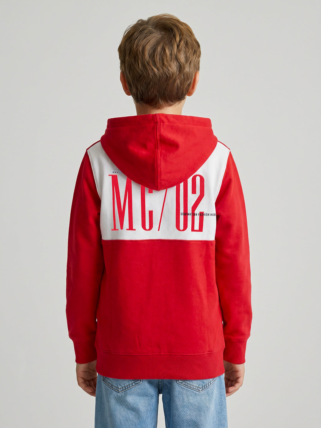 Boys Red Printed Collar Full Sleeve Sweatshirt