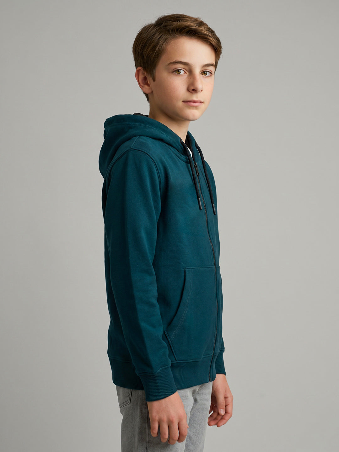 Boys Teal Blue Printed Collar Full Sleeve Sweatshirt