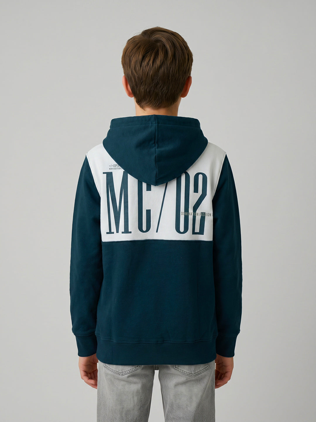 Boys Teal Blue Printed Collar Full Sleeve Sweatshirt