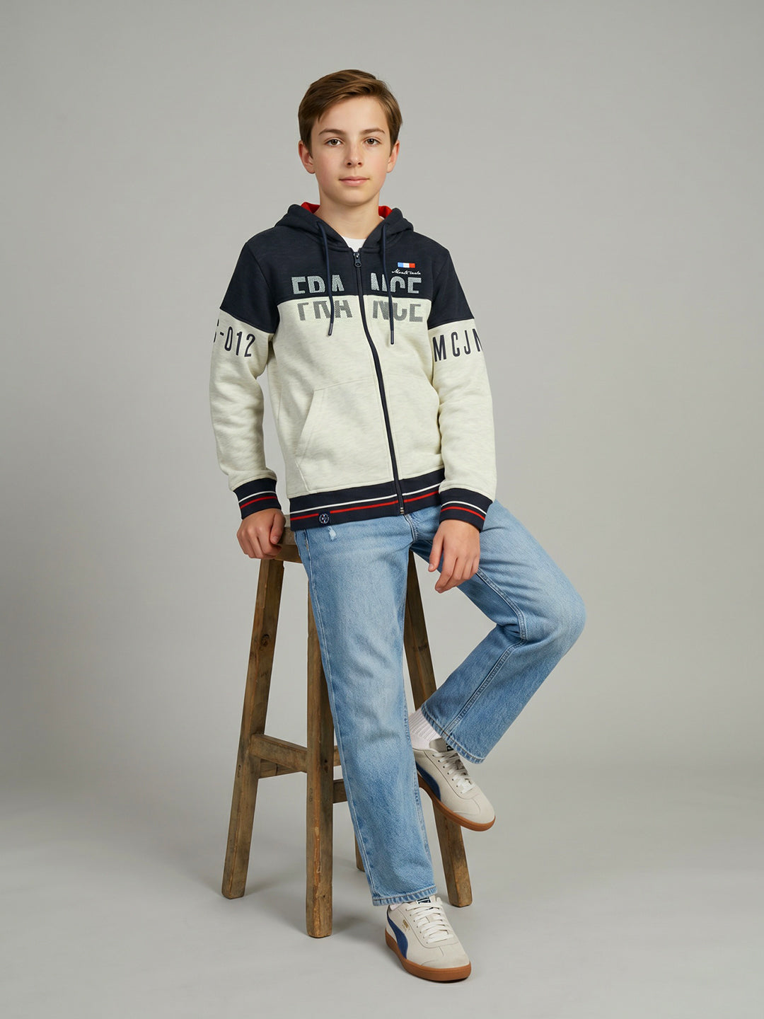 Boys Maroon & Grey Printed Collar Full Sleeve Sweatshirt