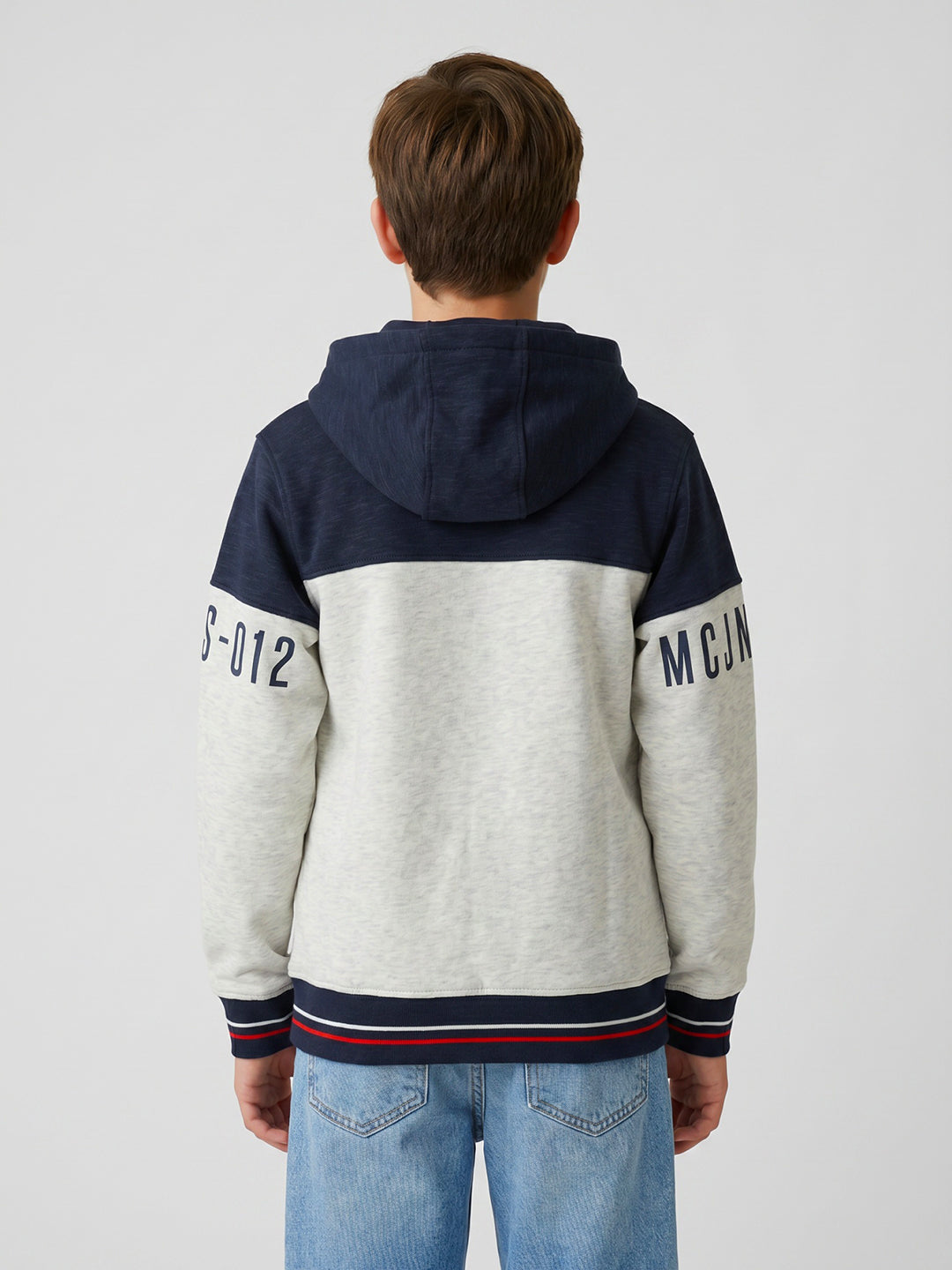 Boys Maroon & Grey Printed Collar Full Sleeve Sweatshirt
