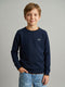 Boys Navy Blue Solid Round Neck Full Sleeve Pullover