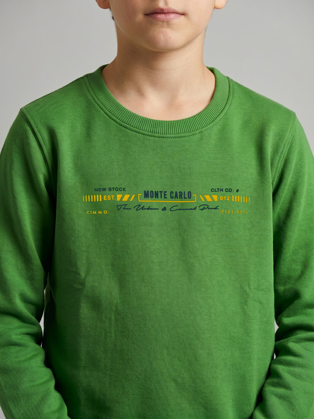 Boys Green Printed Round Neck Full Sleeve Sweatshirt