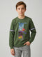 Boys Olive Printed Round Neck Full Sleeve Sweatshirt
