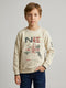 Boys Beige Printed Round Neck Full Sleeve Sweatshirt