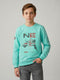 Boys Turquoise Blue Printed Round Neck Full Sleeve Sweatshirt