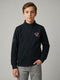 Boys Navy Blue Printed Stand Collar Full Sleeve Sweatshirt