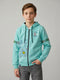 Boys Blue Printed Hooded Full Sleeve Sweatshirt