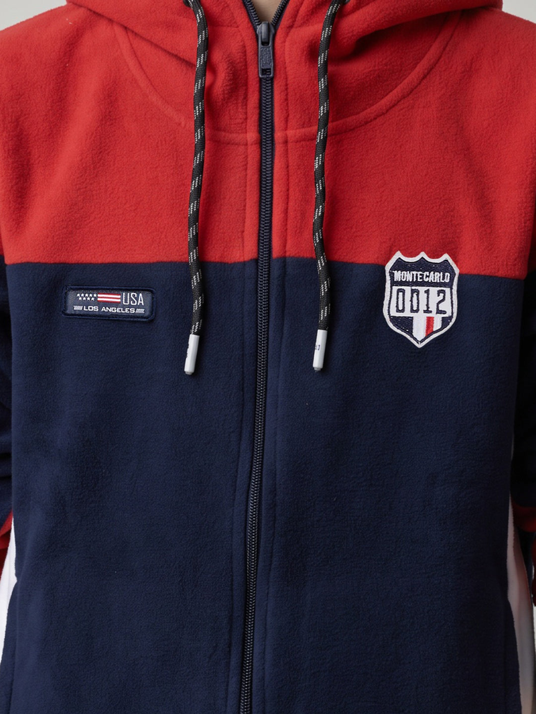 Boys Red & Navy Blue Solid Hooded Full Sleeve Sweatshirt