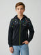 Boys Navy Blue Geometric Hooded Full Sleeve Sweatshirt