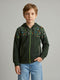 Boys Olive Geometric Hooded Full Sleeve Sweatshirt