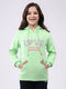Girls Green Printed Hooded Full Sleeve Sweatshirt