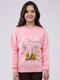 Girls Pink Printed Round Neck Full Sleeve Sweatshirt