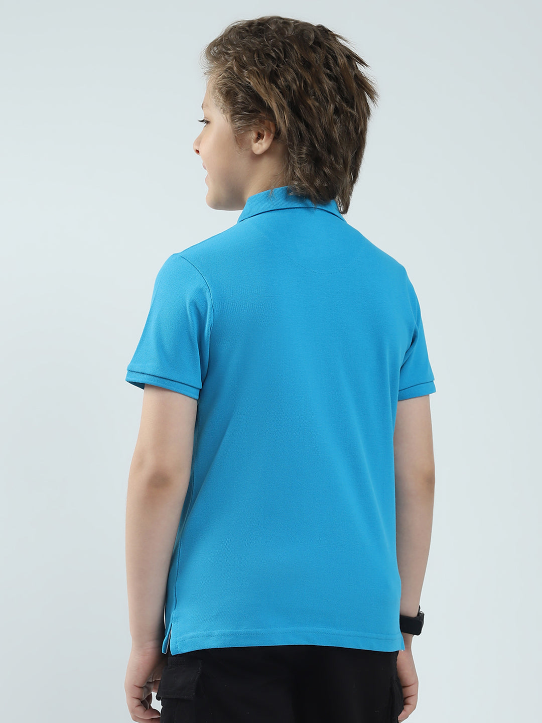 Boys Blue Solid Collar Half Sleeve T-Shirt