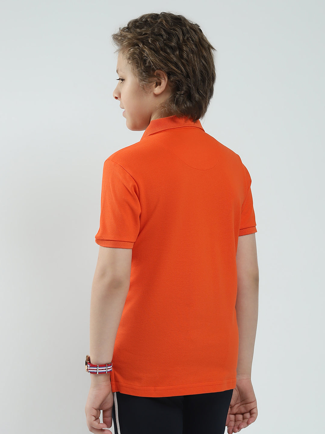 Boys Orange Solid Collar Half Sleeve T-Shirt
