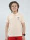 Boys Peach Solid Collar Half Sleeve T-Shirt