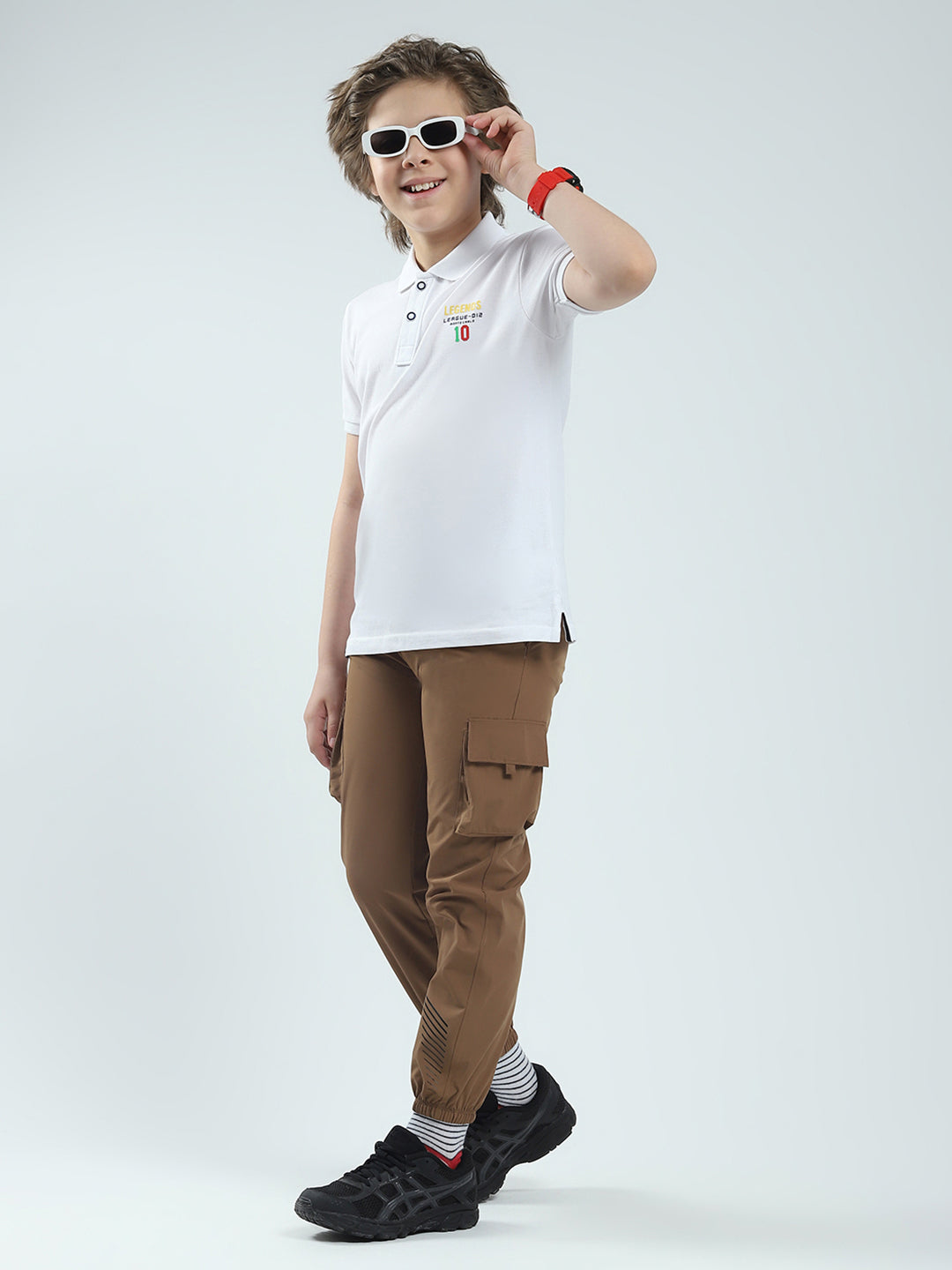 Boys White Solid Collar Half Sleeve T-Shirt