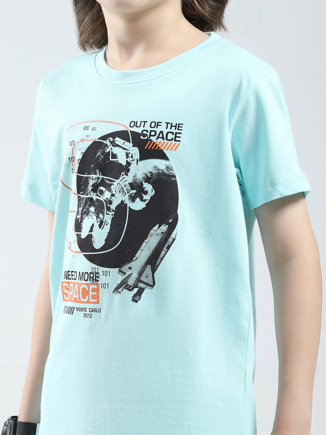 Boys White & Blue Printed Round Neck Half Sleeve T-Shirt (Pack of 2)