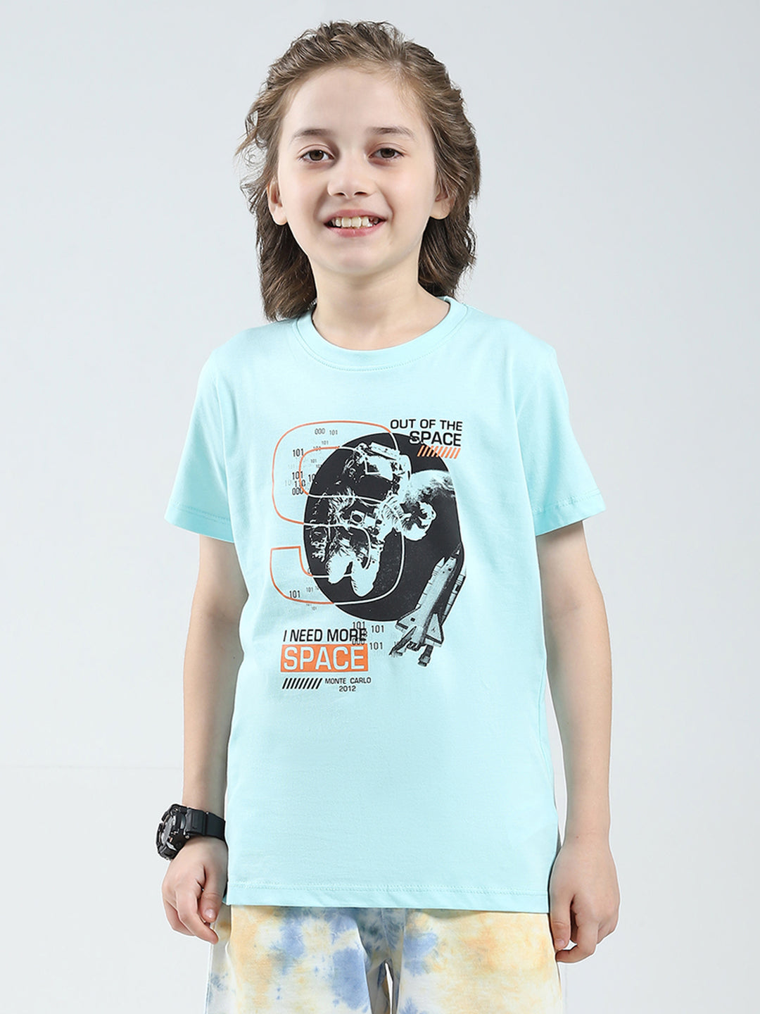 Boys White & Blue Printed Round Neck Half Sleeve T-Shirt (Pack of 2)