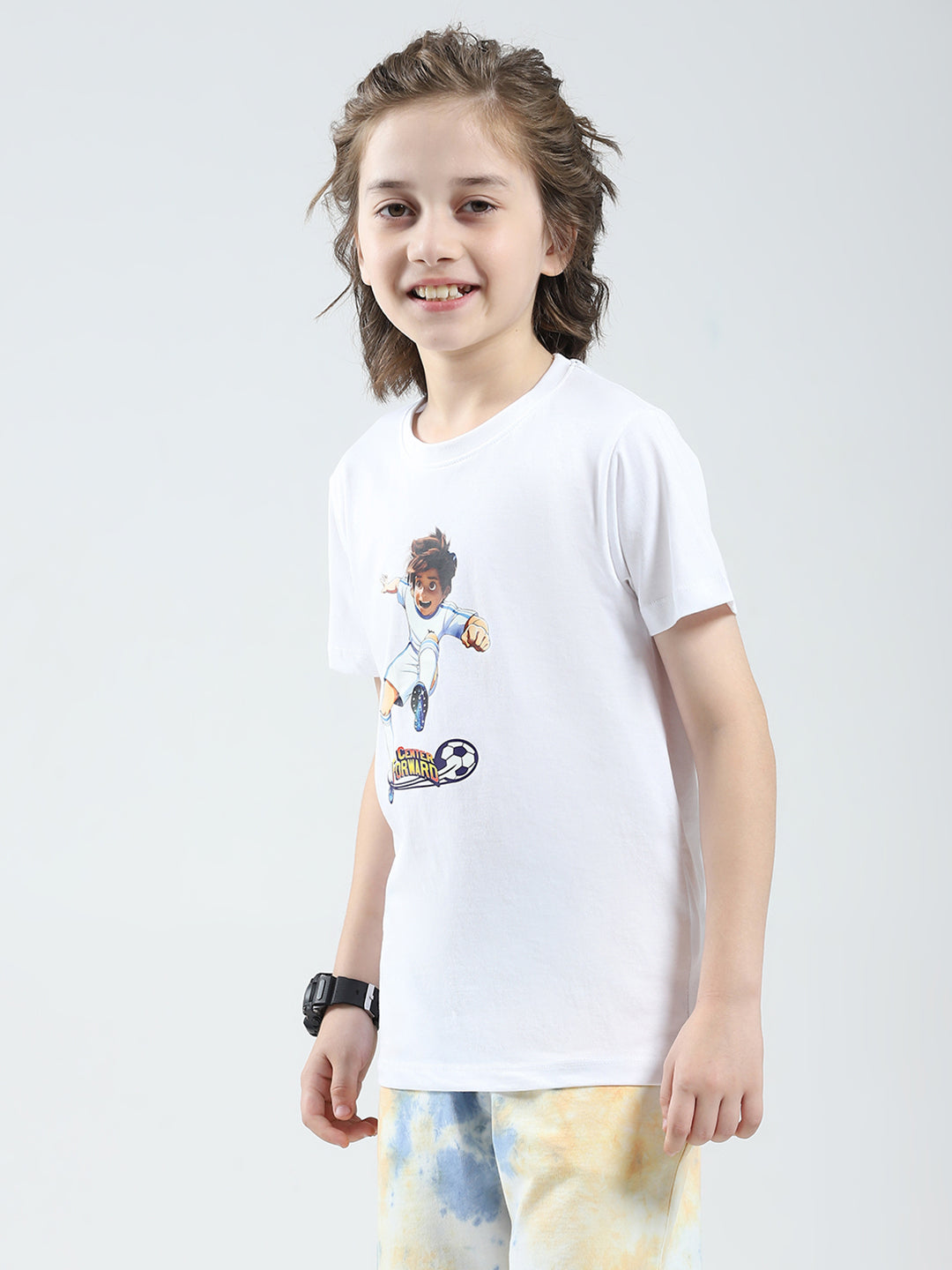Boys White & Blue Printed Round Neck Half Sleeve T-Shirt (Pack of 2)