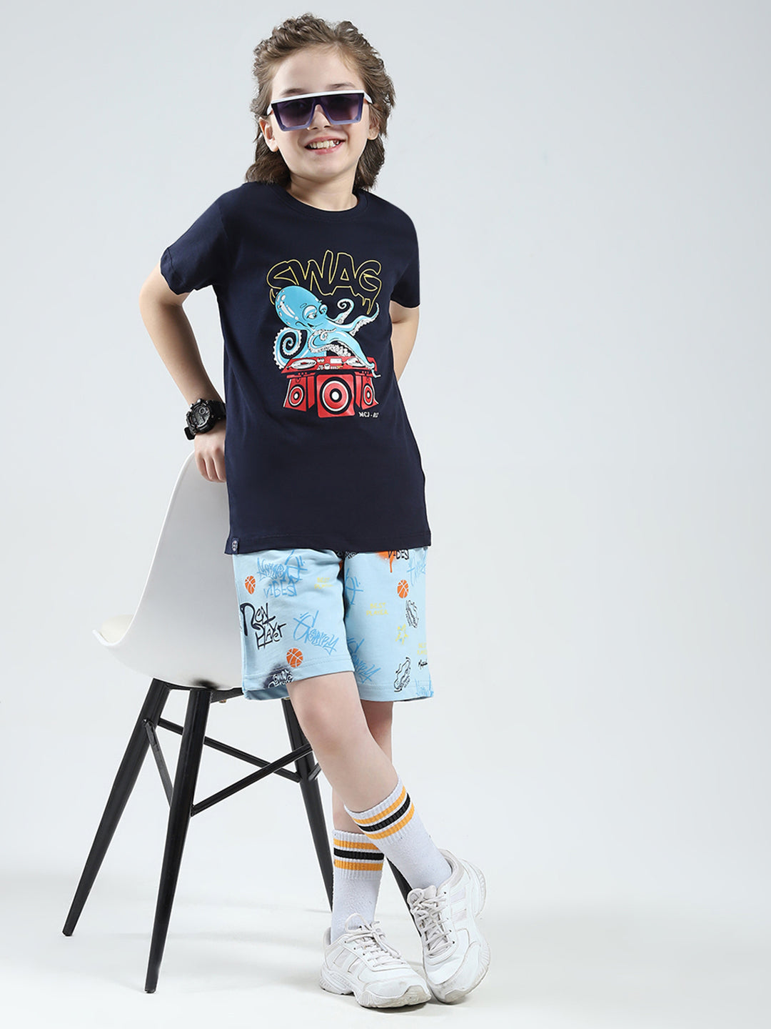 Boys Navy Blue & Green Printed Round Neck Half Sleeve T-Shirt (Pack of 2)